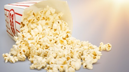 Popcorn food in box  on background