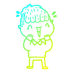 cold gradient line drawing cartoon happy boy surprised