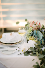 Festive wedding table setting.Table decoration on the wedding day