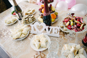 Festive wedding table setting.Table decoration on the wedding day