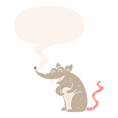 cartoon rat and speech bubble in retro style