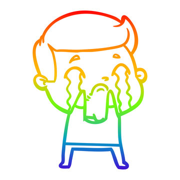 recommend clip art: rainbow gradient line drawing cartoon man crying