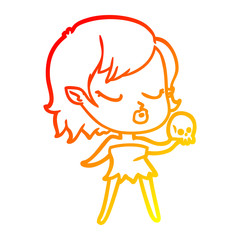 warm gradient line drawing cute cartoon vampire girl