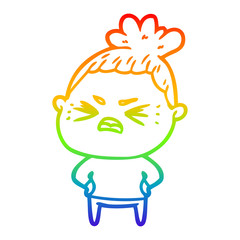 rainbow gradient line drawing cartoon angry woman