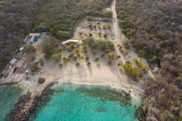 Aerial view over beach Playa Daaibooi on the western side of  Curaçao/Caribbean /Dutch Antilles