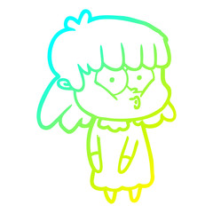 cold gradient line drawing cartoon whistling girl