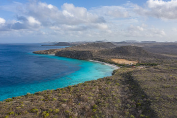Fototapeta na wymiar Aerial view over beach Playa Daaibooi on the western side of Curaçao/Caribbean /Dutch Antilles
