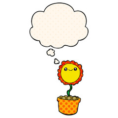 cartoon flower and thought bubble in comic book style