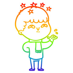 rainbow gradient line drawing cartoon amazed boy