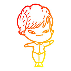 warm gradient line drawing cartoon happy woman