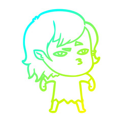 cold gradient line drawing cartoon vampire girl