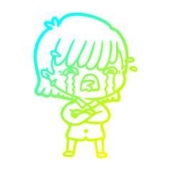 cold gradient line drawing cartoon girl crying