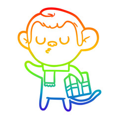 rainbow gradient line drawing cartoon calm monkey