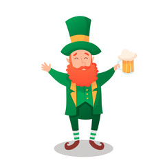 Vector outline Leprechaun with beer glass isolated on white background. Mythology fairy character in green hat from Irish folklore in contour style for Happy Saint Patrick's Day.