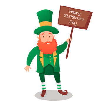 Happy Saint Patrick's Day. Character with green hat. Cartoon funny leprechaun. Vector illustration