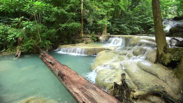 Beautiful waterfall and emerald pool in  tropical rain forest  in Thailand. 