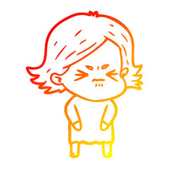 warm gradient line drawing cartoon angry girl