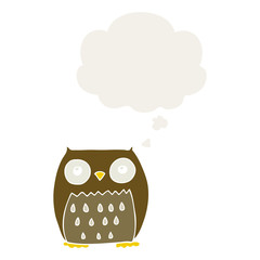 cartoon owl and thought bubble in retro style