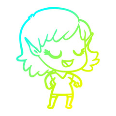 cold gradient line drawing happy cartoon elf girl