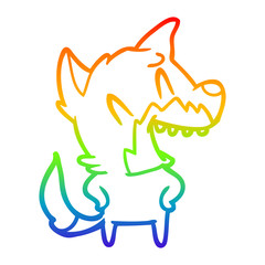 rainbow gradient line drawing laughing fox cartoon