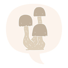 cartoon mushroom and speech bubble in retro style