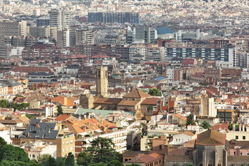 Fototapeta na wymiar Aerial view to Barcelona city, urban background
