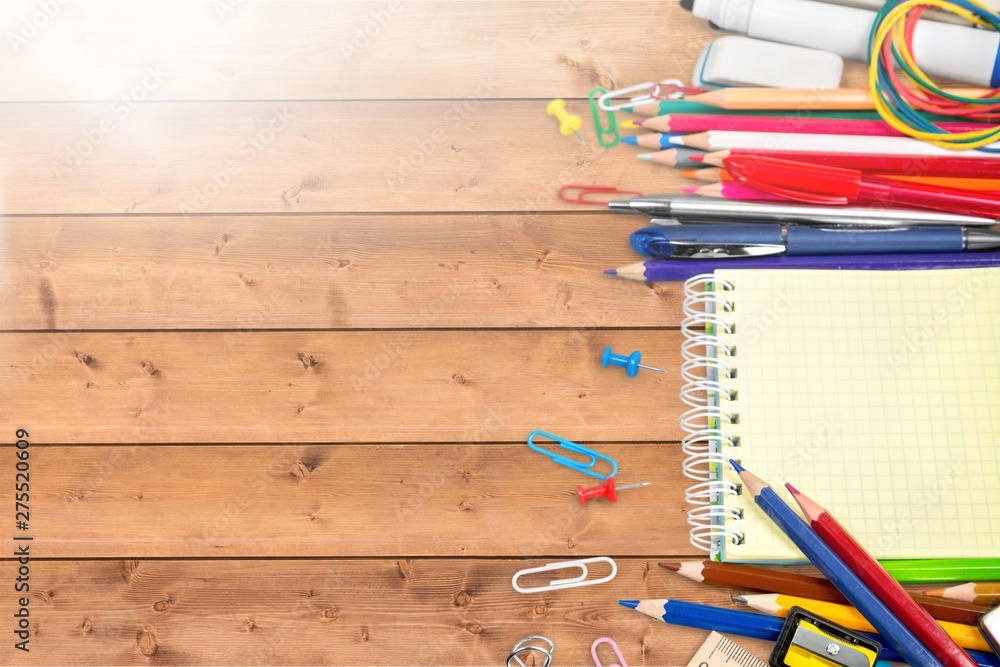 Sticker Assortment  of School supplies on  background