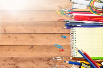 Assortment  of School supplies on  background