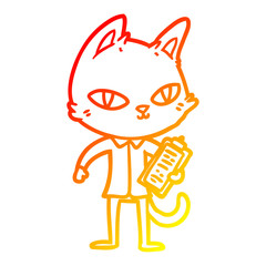 warm gradient line drawing cartoon office cat