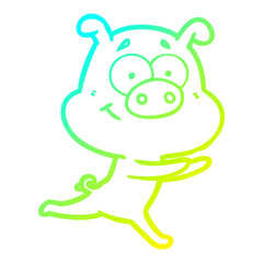 cold gradient line drawing happy cartoon pig