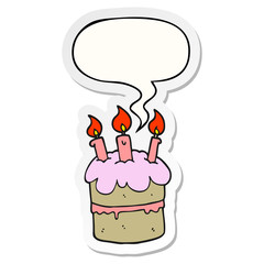 cartoon birthday cake and speech bubble sticker