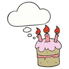 cartoon birthday cake and thought bubble