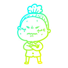 cold gradient line drawing cartoon annoyed old lady