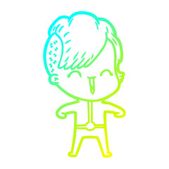 cold gradient line drawing cartoon happy hipster girl