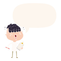 cartoon happy boy surprised and speech bubble in retro style