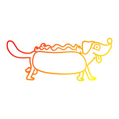 warm gradient line drawing cartoon hotdog