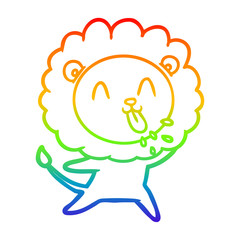 rainbow gradient line drawing happy cartoon lion