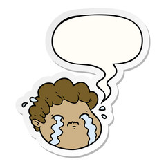 cartoon crying boy and speech bubble sticker