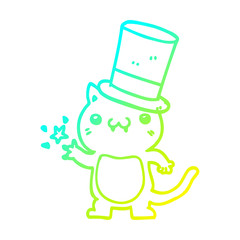 cold gradient line drawing cartoon cat wearing top hat