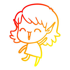 warm gradient line drawing cartoon elf girl