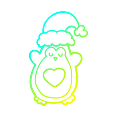 cold gradient line drawing cute christmas penguin