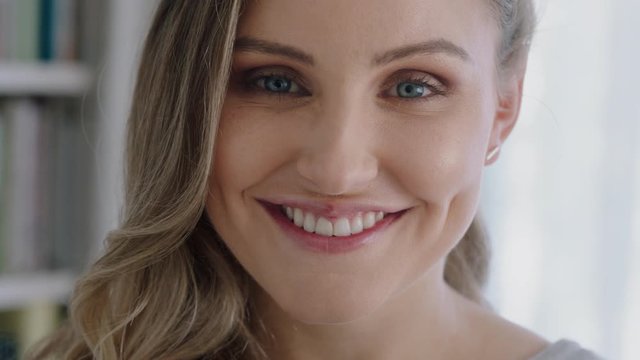 portrait beautiful young woman smiling looking happy feeling positive confident female beauty self image concept 4k footage