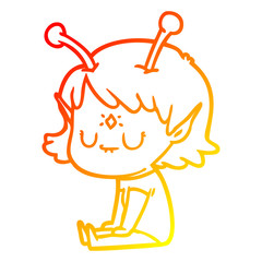 warm gradient line drawing cartoon alien girl sitting