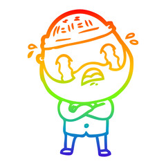 rainbow gradient line drawing cartoon bearded man crying