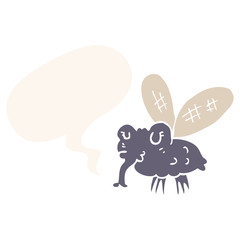 cartoon fly and speech bubble in retro style