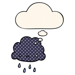 cartoon storm cloud and thought bubble in comic book style