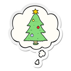 cartoon christmas tree and thought bubble as a printed sticker