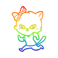 rainbow gradient line drawing cute cartoon cat jogging