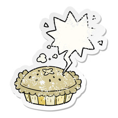 hot cartoon pie fresh out of the oven and speech bubble distressed sticker