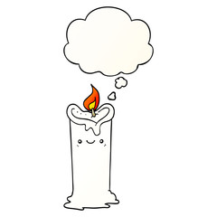 cartoon candle and thought bubble in smooth gradient style